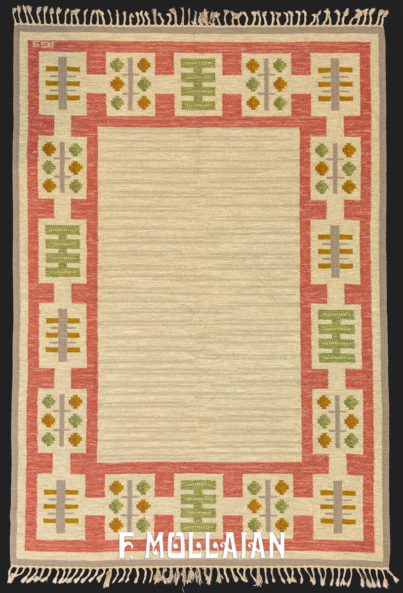 Scandinavian Rollakan Swedish Rug Beige/Pink Color n°:244398